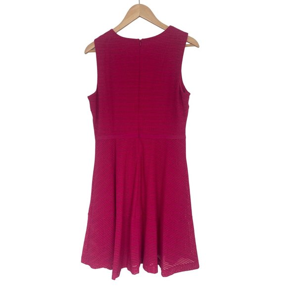 Size 12 FUCHSIA POINTELLE FIT & FLARE DRESS Spring Summer Wedding Party Church - Picture 4 of 5